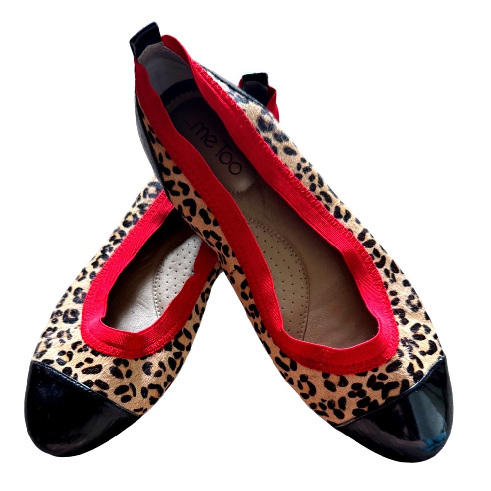 Leopard Print Ballet Flats Red Trim Patent Cap Toe Balletcore Me Too Size 10